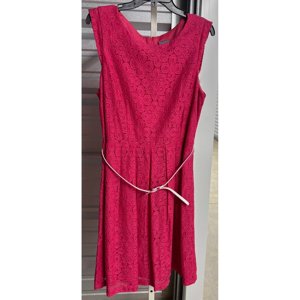Rabbit Rabbit Rabbit Designs Pink Lace Fit & Flare Dress Belted 16